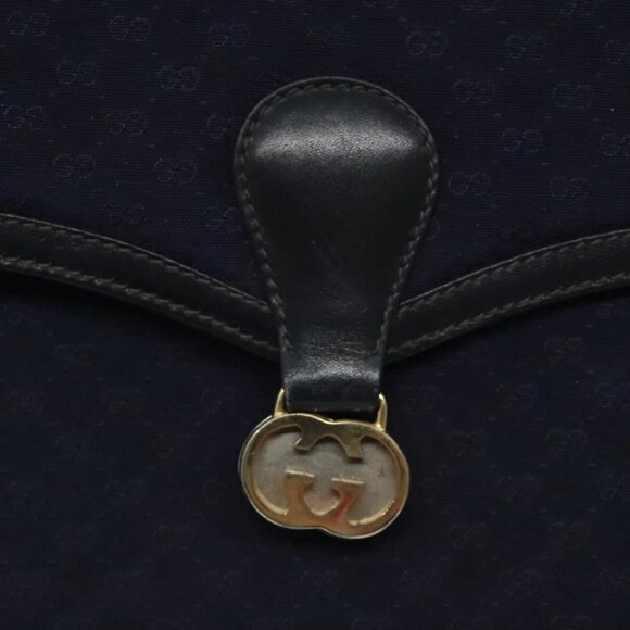 GUCCI Micro GG Canvas Shoulder Bag Navy Gold Auth ep8779 - Picture 10 of 16